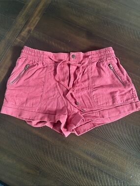iris Coral Pink Drawstring Athletic Shorts with Zip Pockets